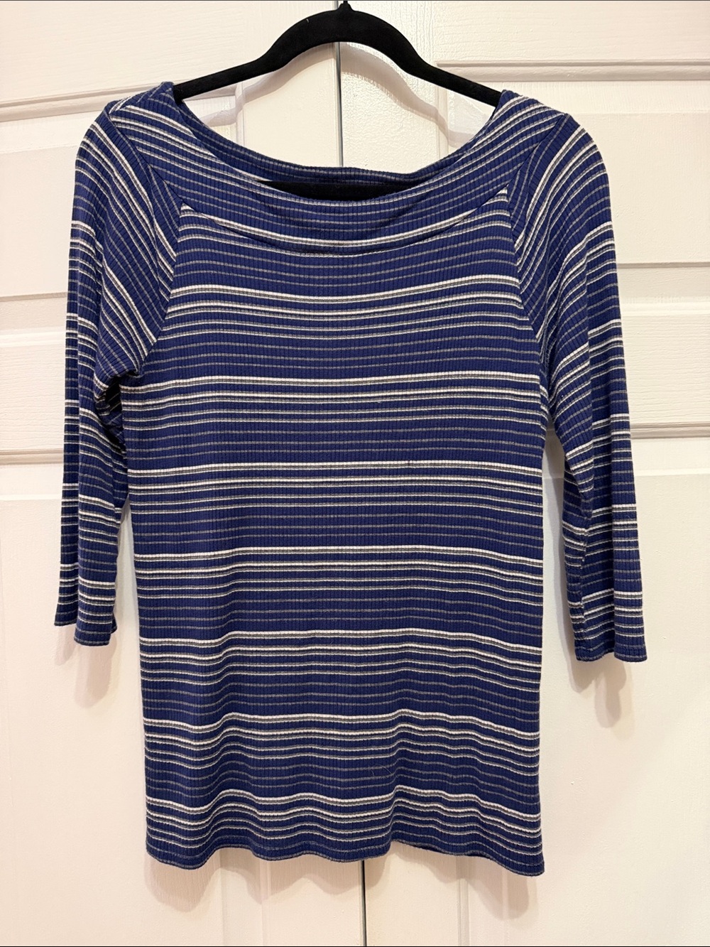 Westport Blue and White Striped Ribbed Boatneck Top